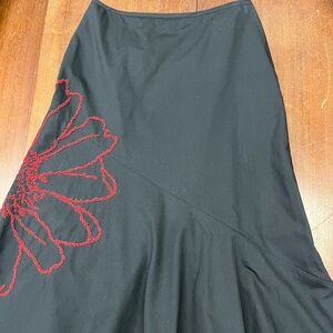 Casual Corner Black Skirt with Red Floral beaded design size 4